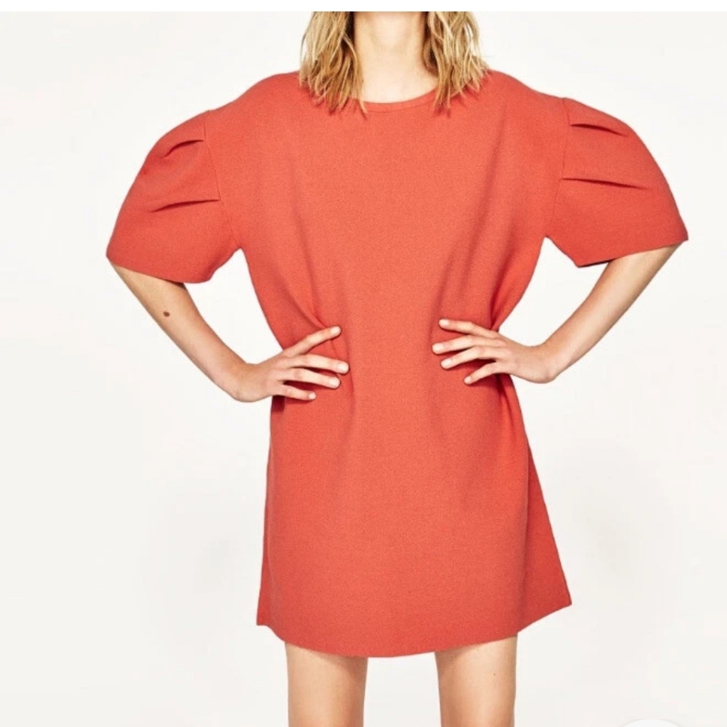 Nwt Women's Zara Orange Puff Balloon Sleeve Dress Size Small